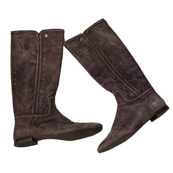 Tory Burch Irene chocolate brown suede with gold hardware design equestrian ridi - Picture 1 of 16